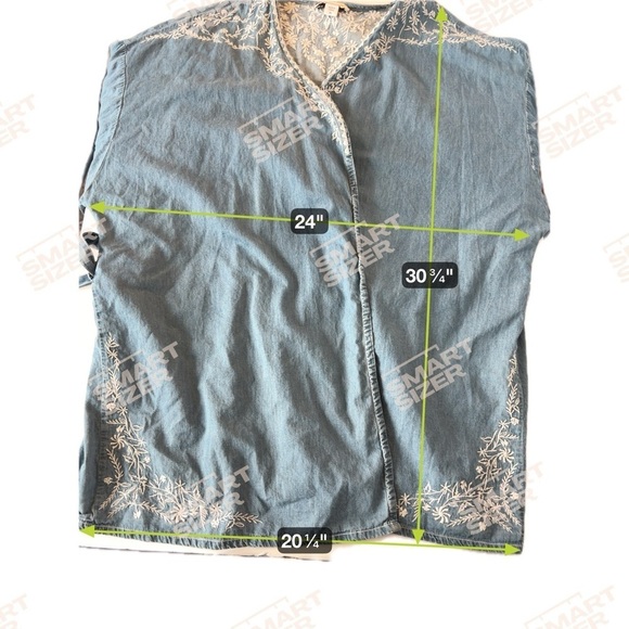 Coldwater Creek Blue Denim Kimono Wrap Top with White Embroidery Sz XL - Picture 12 of 12